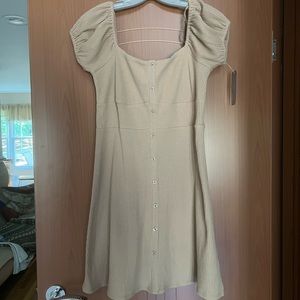 Line & Dot Puff Sleeve Off the Shoulder Button Mini Dress - NWOT